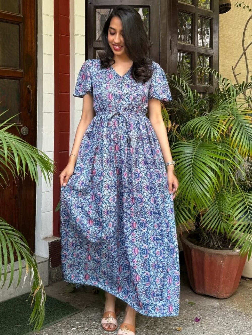 The Wink Label Glee Lounge Dress – Floral Blue The Perfect Kaftan Dress Size Med